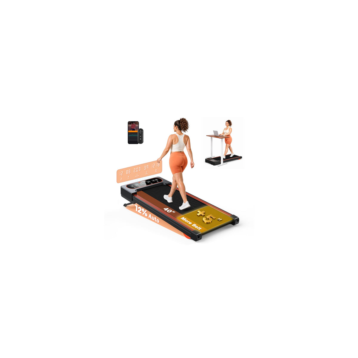 Walking Pad Treadmill with Auto Incline 12%-12Level, Quiet BLDC EvoDrive