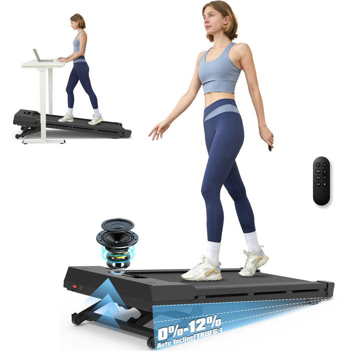 Walking Pad Treadmill, 12% Auto Incline, Under Desk Treadmill, Black