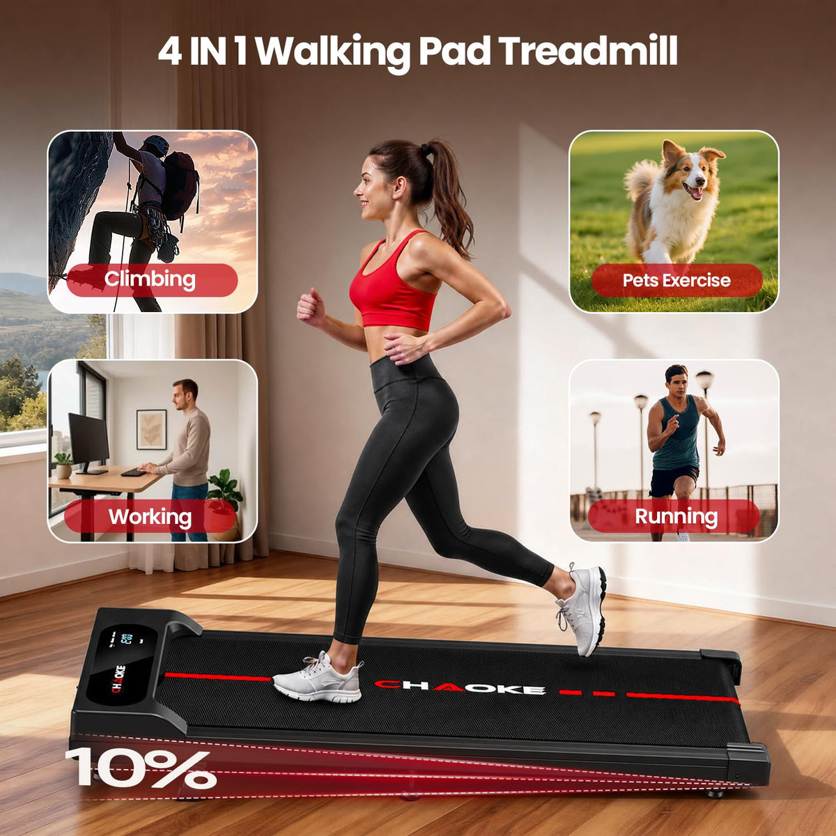 Walking Pad Treadmill for Home, Built-in Speaker, 6.2MPH Under Desk Walking Pad with 10% Incline, 2.75HP Portable Walking Pad with APP, 330LBS Capacity, Remote Control, 12 HIIT Programs