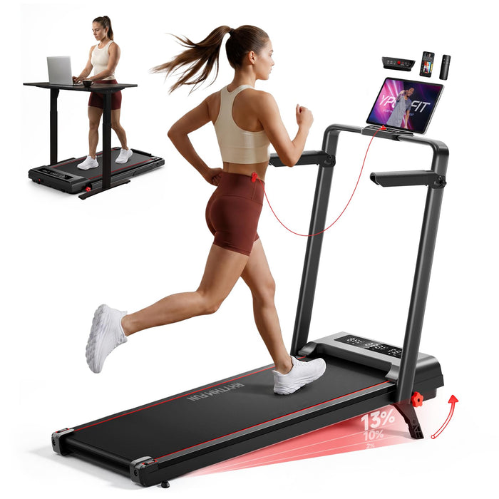 RHYTHM FUN Treadmill with Incline, Under Desk Walking Pad with Handle Bar