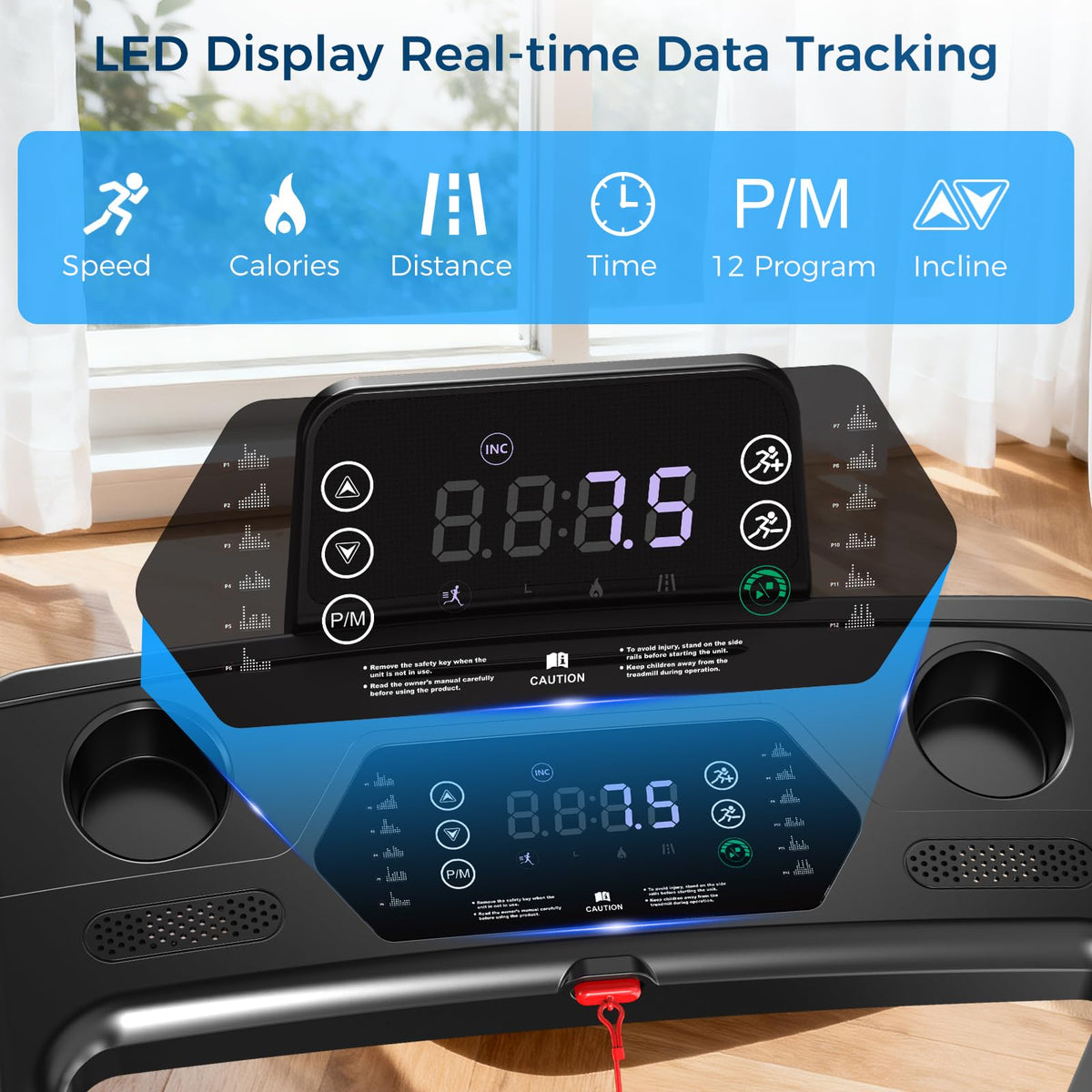 Treadmill with 0-16% Auto Incline, 0.6-7.5MPH Walking Pad Treadmills for Home, 3.0 HP Low Noise Foldable Treadmill with Handle Bar and LED Display, Walking Running Machine, 350LBS Capacity