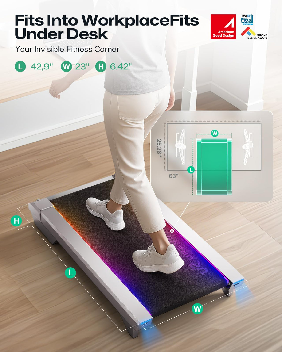 UREVO CyberPad Smart Walking Pad with 14% Auto Incline, Brushless Motorized Under Desk Treadmill for Office Fitness, Elegant Speed Lights, Spacious Surface, Digital Controller, AI-Powered App,Silver