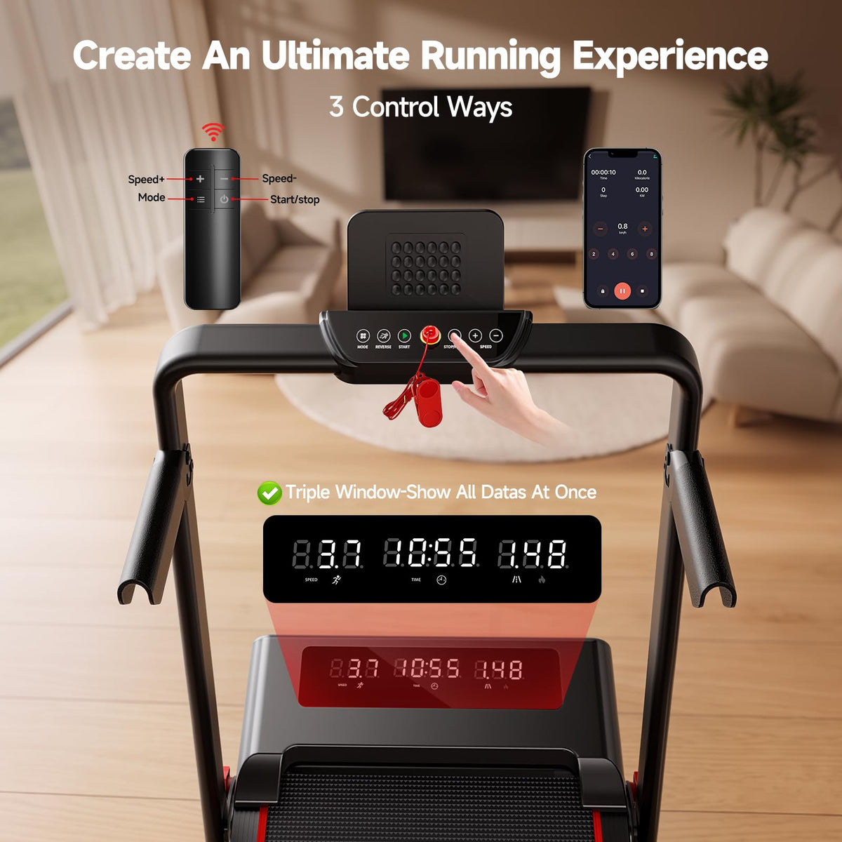 RHYTHM FUN Treadmill with Incline, Under Desk Walking Pad with Handle Bar