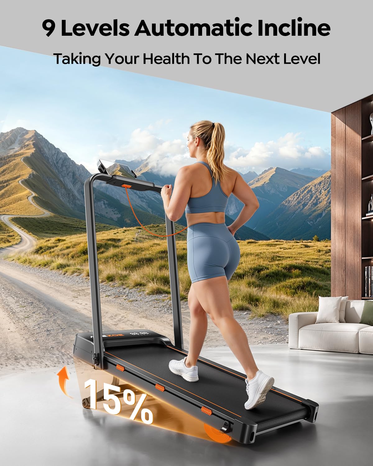 Folding Treadmill with 15% AUTO Incline and Handle Bar for Home Exercise