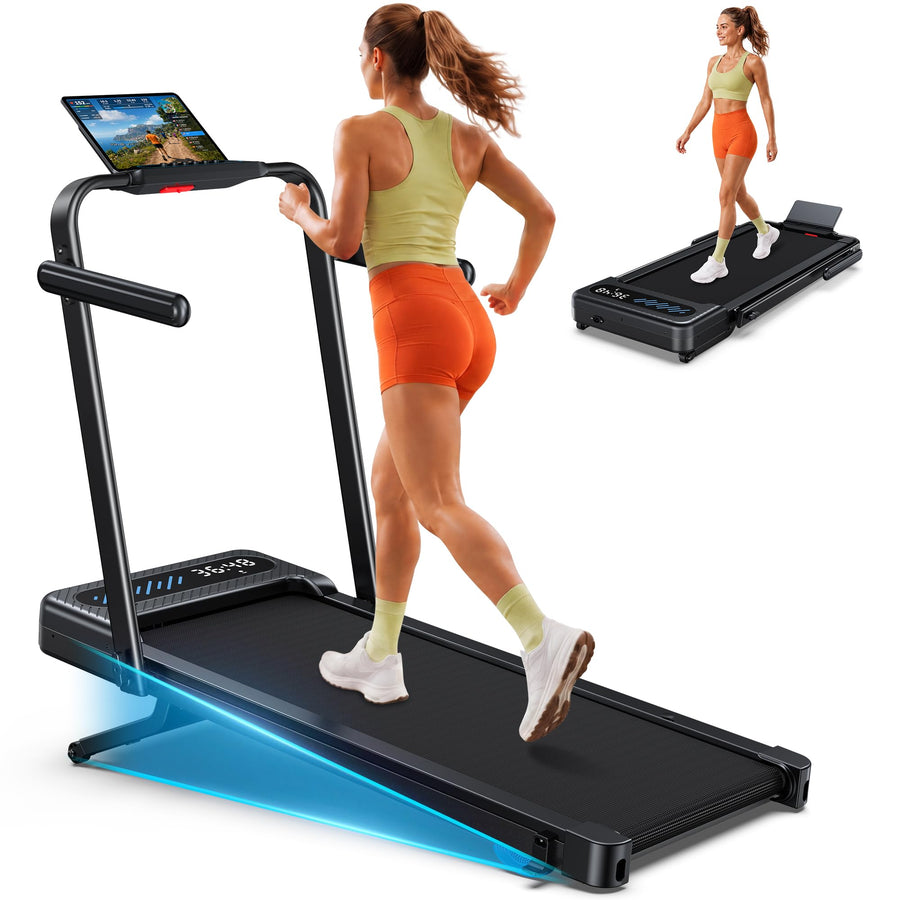 WELLFIT Walking Pad with 12% Auto Incline & Handle Bar, Foldable Treadmill