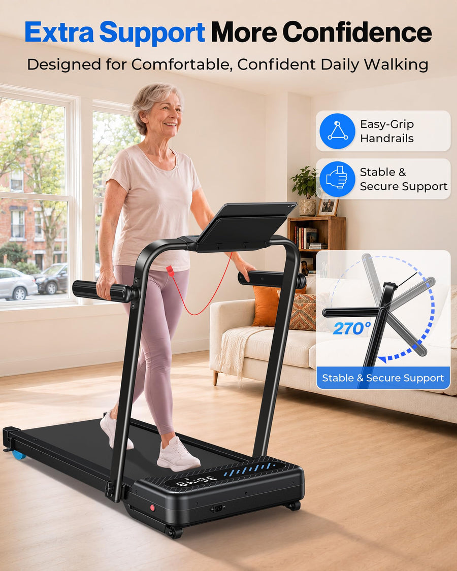 WELLFIT Walking Pad with 12% Auto Incline & Handle Bar, Foldable Treadmill