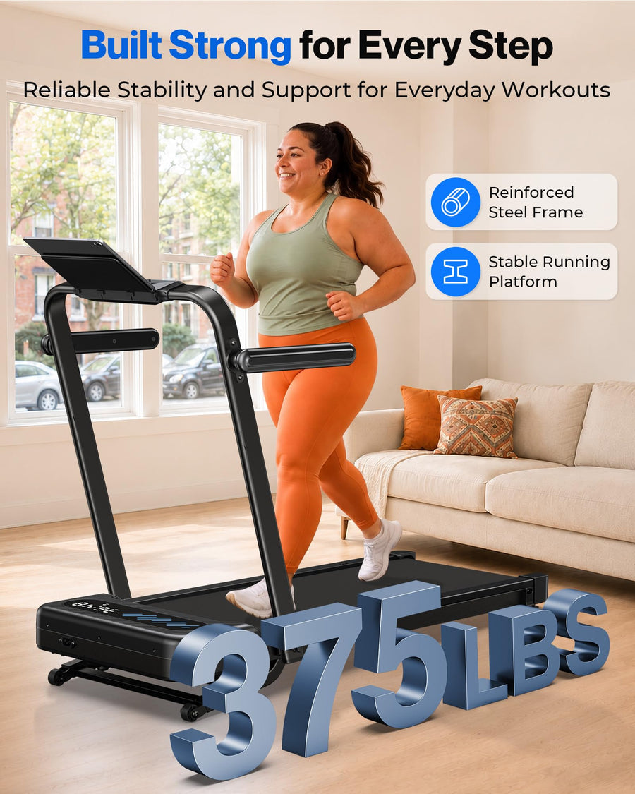 WELLFIT Walking Pad with 12% Auto Incline & Handle Bar, Foldable Treadmill