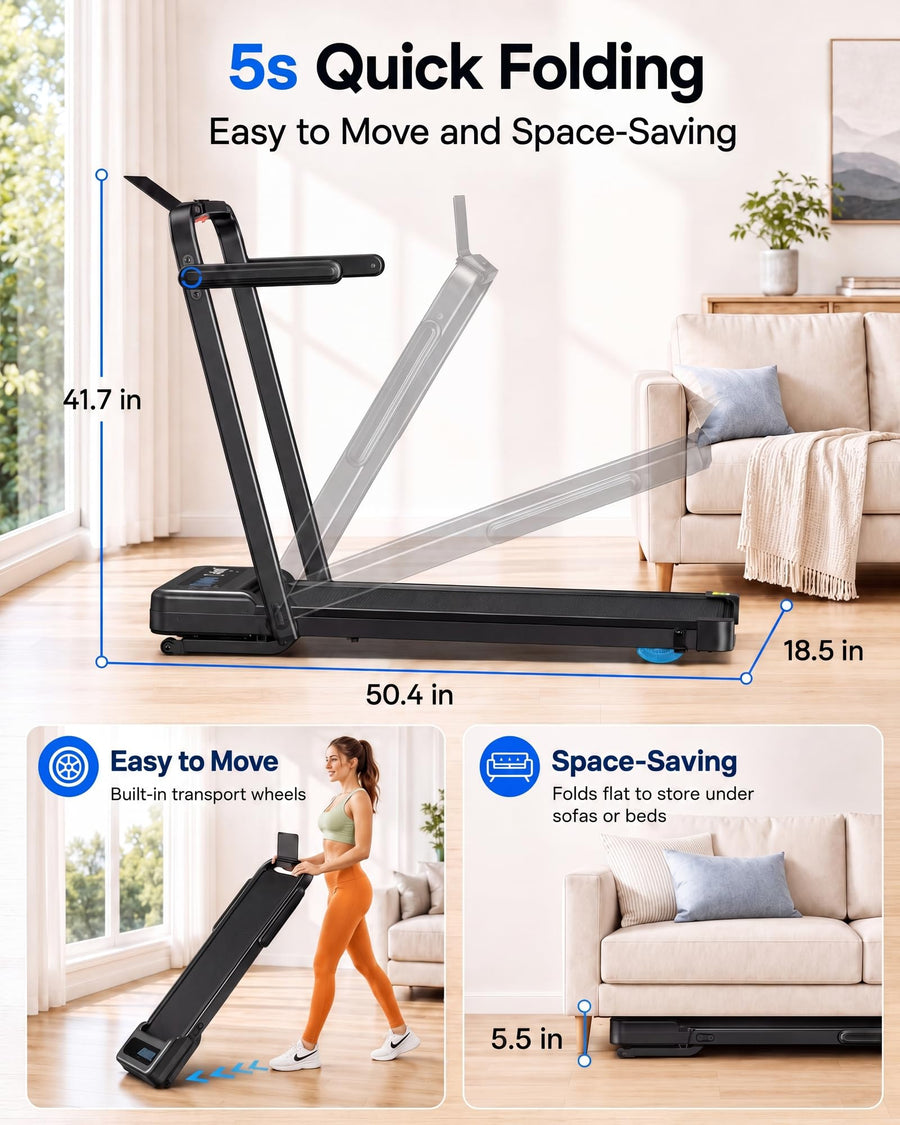 WELLFIT Walking Pad with 12% Auto Incline & Handle Bar, Foldable Treadmill