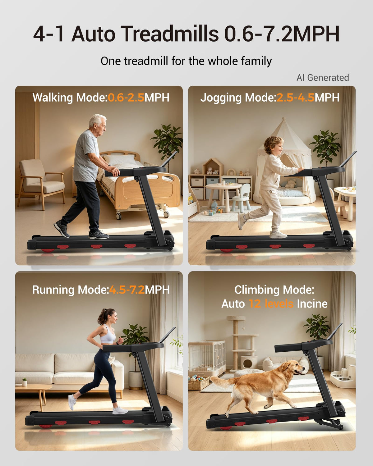LONTEK 15% Auto Incline Treadmills for Home Up to 400LBS Capacity