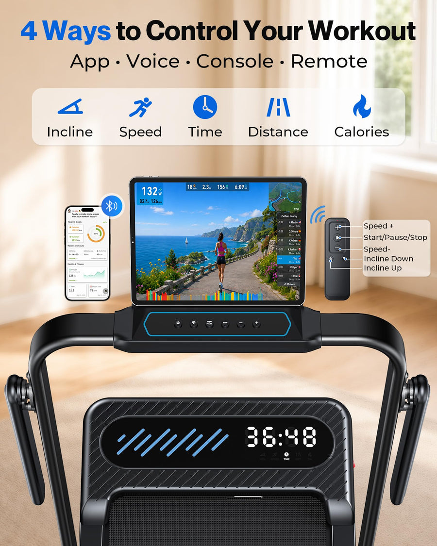 WELLFIT Walking Pad with 12% Auto Incline & Handle Bar, Foldable Treadmill