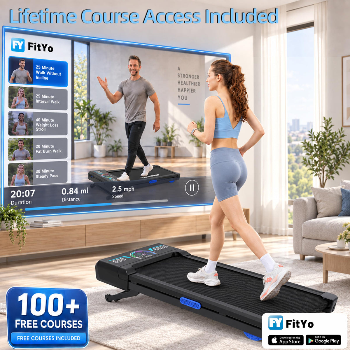 Walking Pad Treadmill 12% Auto Incline, Under Desk Treadmill, Blue