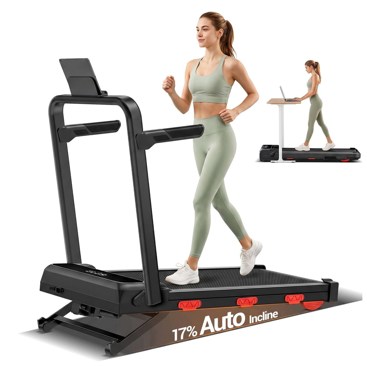 17% Auto Incline Walking Pad with 43‌″High Armrests