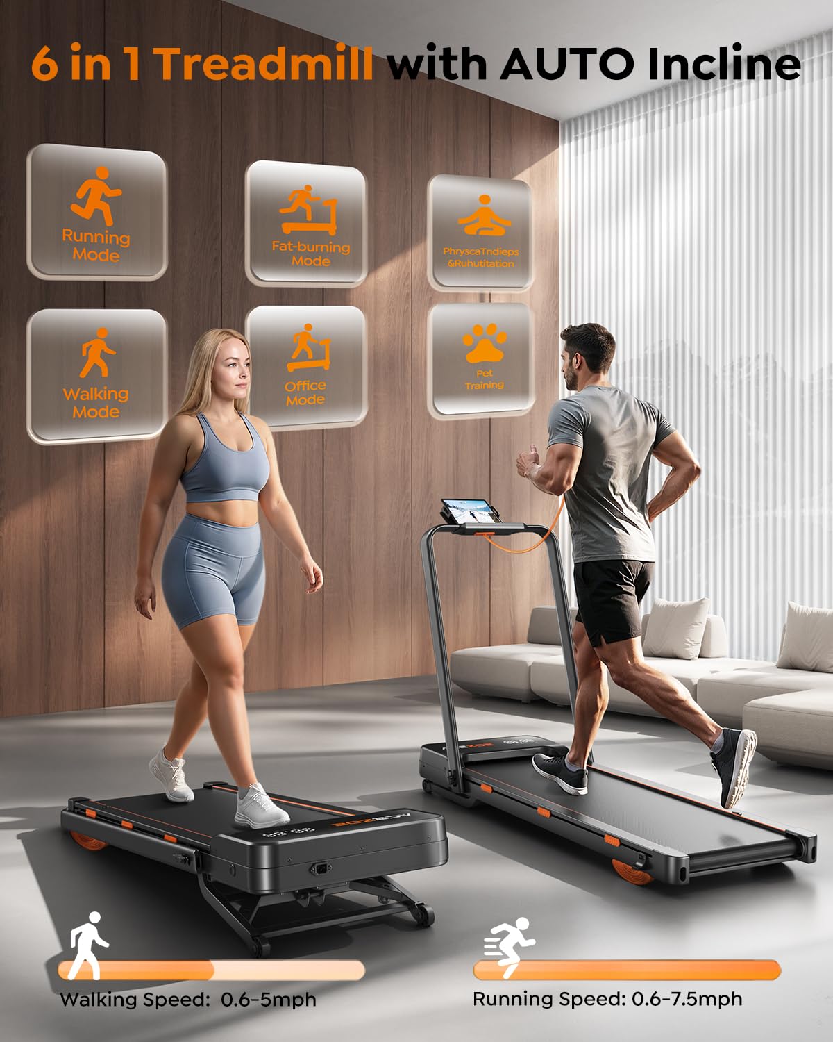 Folding Treadmill with 15% AUTO Incline and Handle Bar for Home Exercise