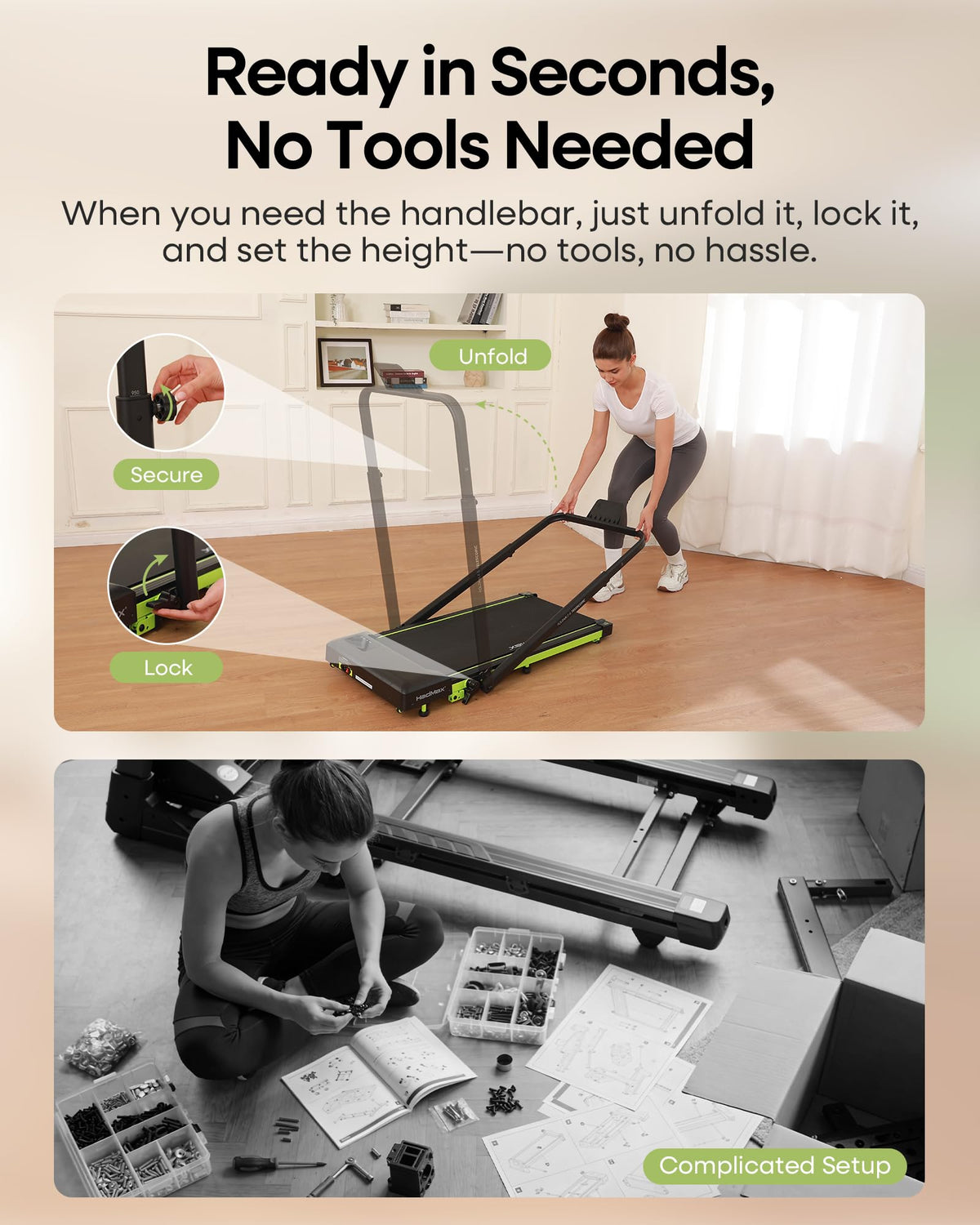 HADMAX Walking Pad Treadmill with Incline and Height Adjustable Handle Bar