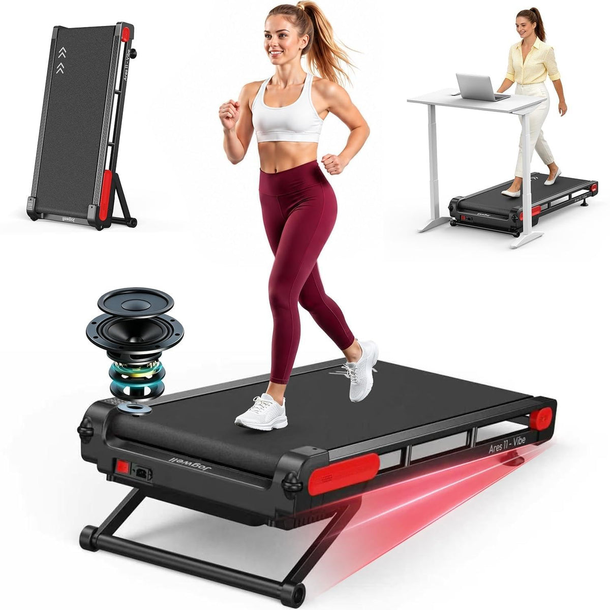 Jogwell Walking Pad with 15% Auto Incline, Full-Deck Design
