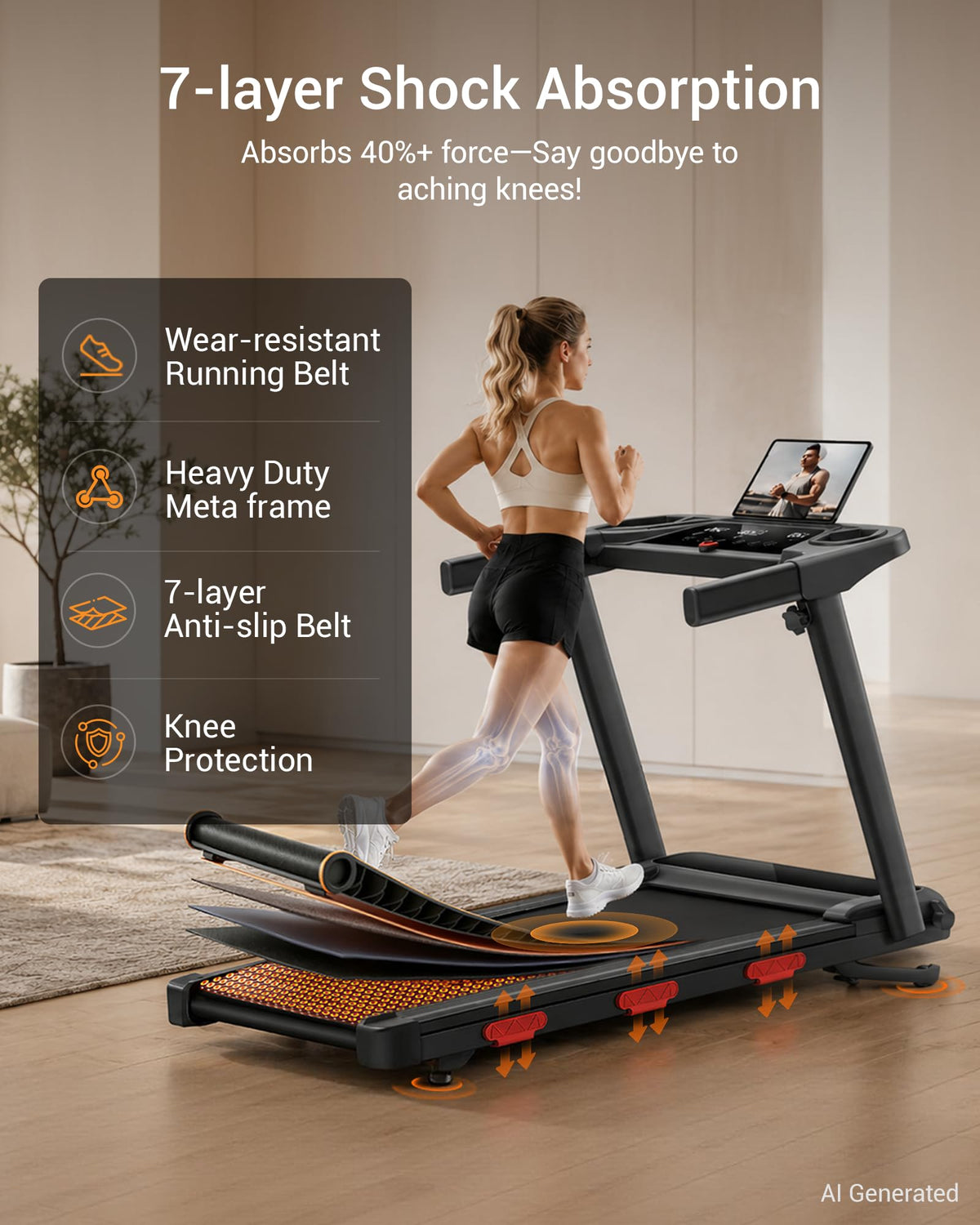 LONTEK 15% Auto Incline Treadmills for Home Up to 400LBS Capacity