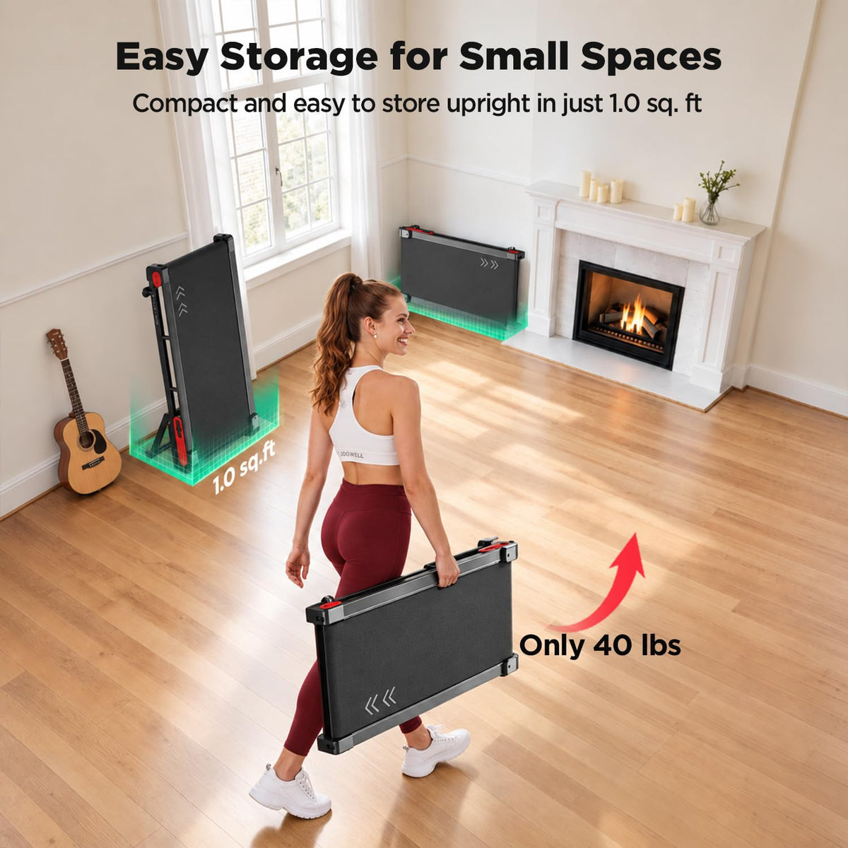 Jogwell Walking Pad with 15% Auto Incline, Full-Deck Design