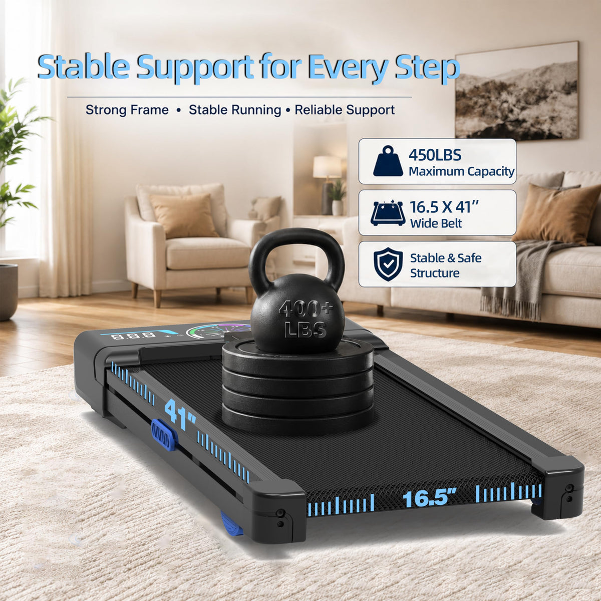 Walking Pad Treadmill 12% Auto Incline, Under Desk Treadmill, Blue