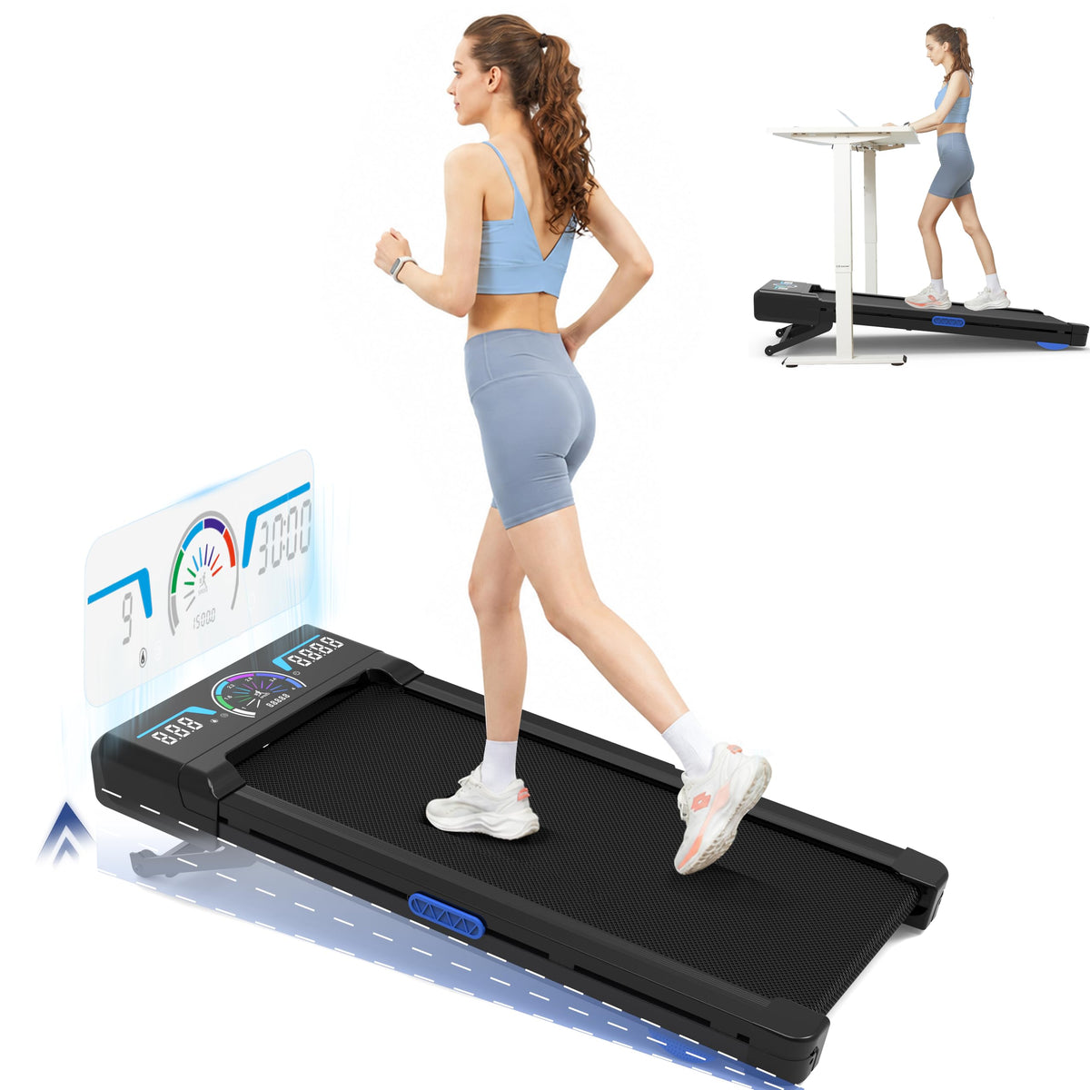Walking Pad Treadmill 12% Auto Incline, Under Desk Treadmill, Blue