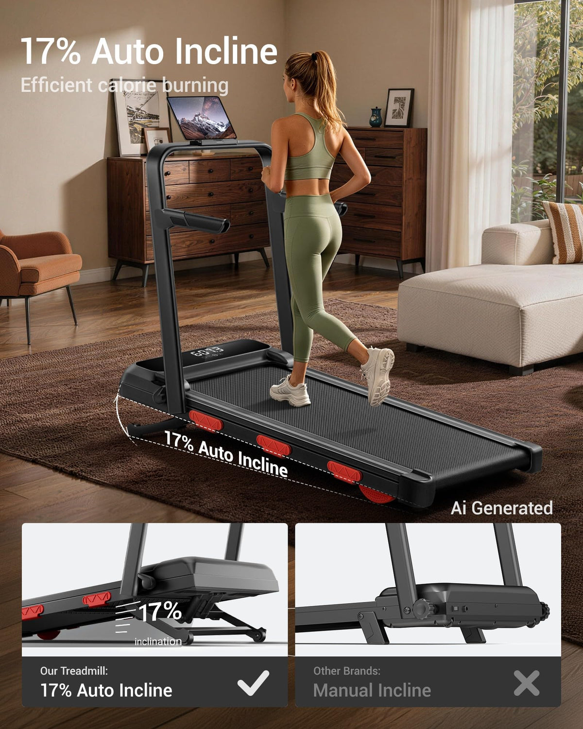 17% Auto Incline Walking Pad with 43‌″High Armrests