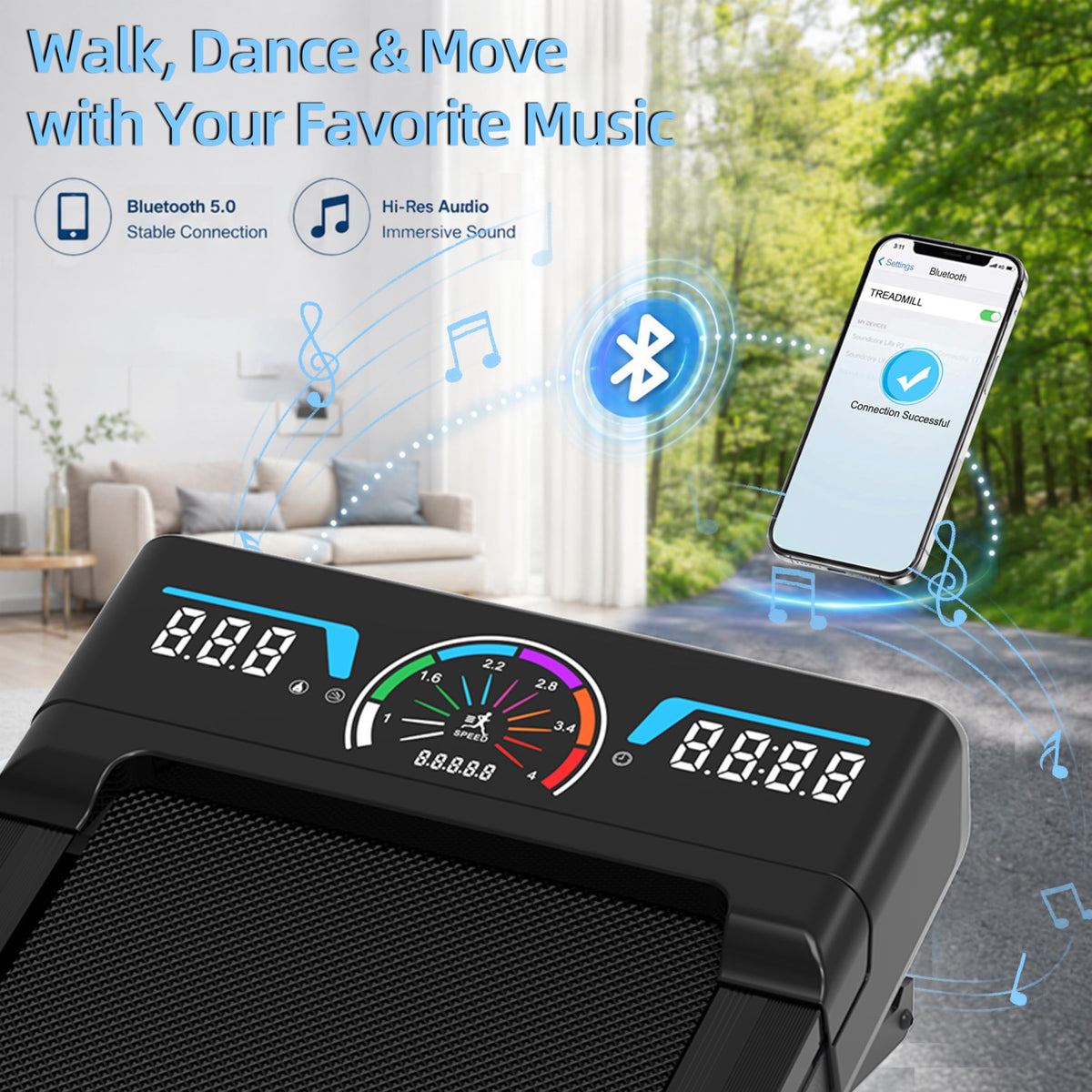 Walking Pad Treadmill 12% Auto Incline, Under Desk Treadmill, Blue
