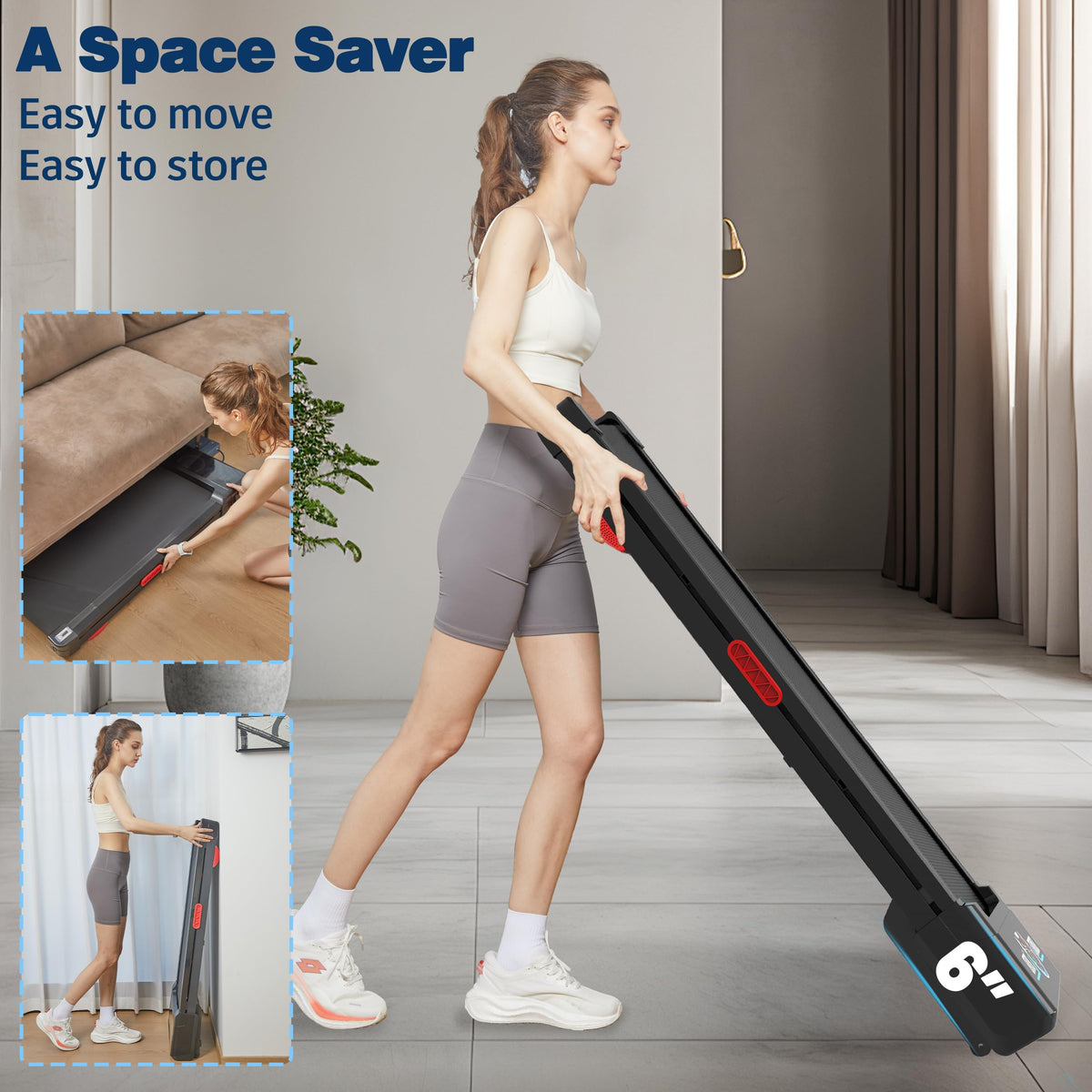 Walking Pad Treadmill 12% Auto Incline, Under Desk Treadmill, Black