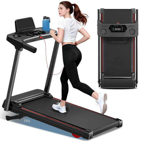 Treadmill with 0-16% Auto Incline, 0.6-7.5MPH Walking Pad Treadmills for Home, 3.0 HP Low Noise Foldable Treadmill with Handle Bar and LED Display, Walking Running Machine, 350LBS Capacity