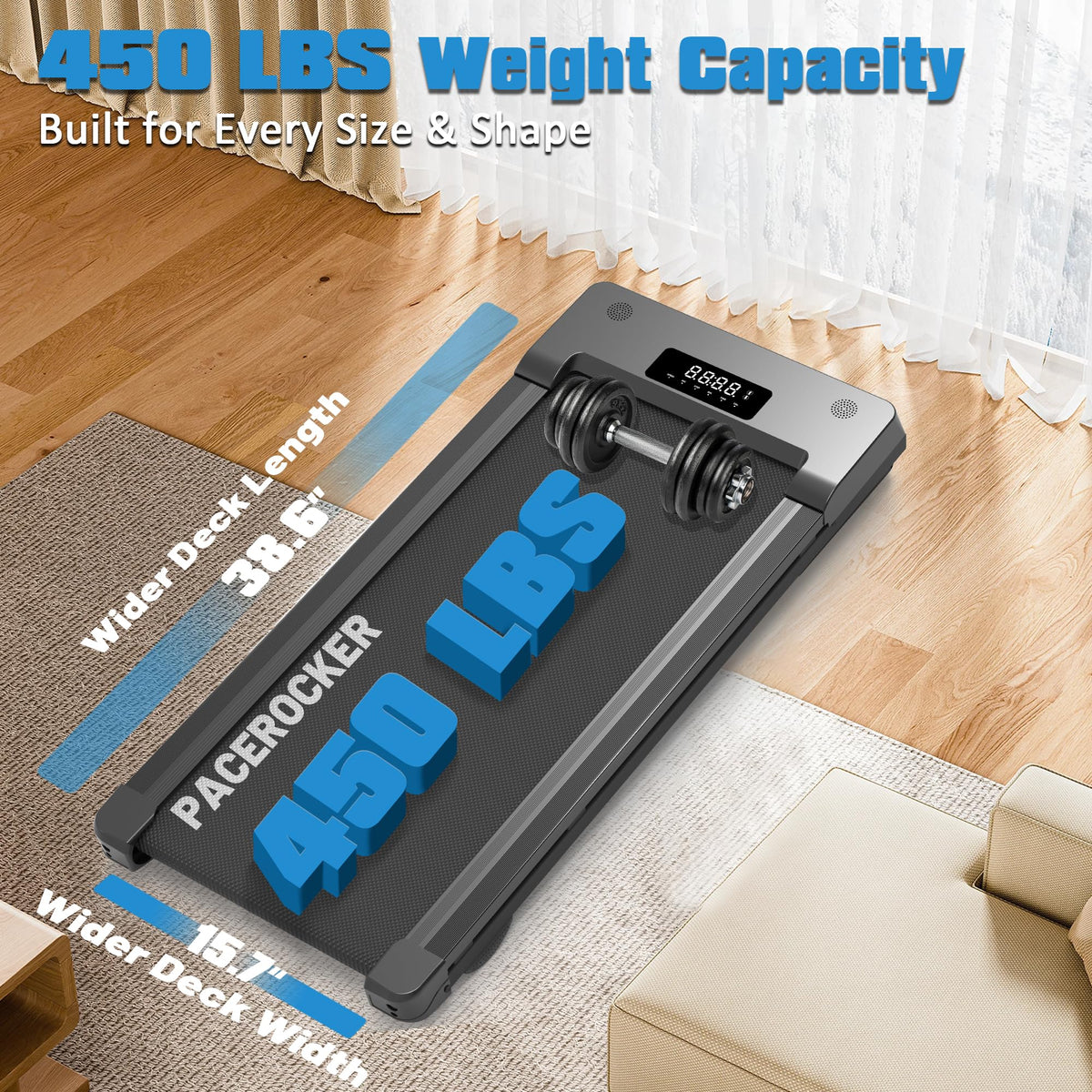 Walking Pad Treadmill, 12% Auto Incline, Under Desk Treadmill, Black